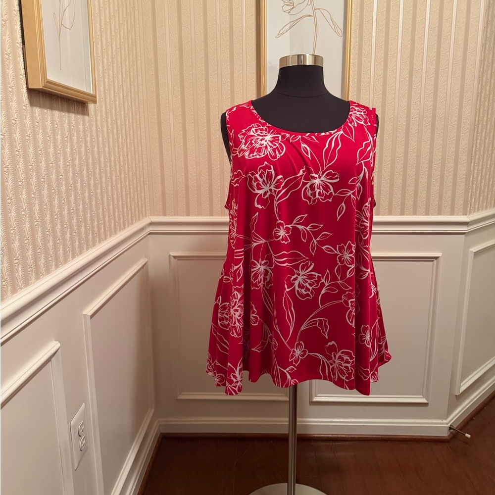 Ashley Stewart Red Floral Scoop Neck Tank. NEW w/TAGS!!